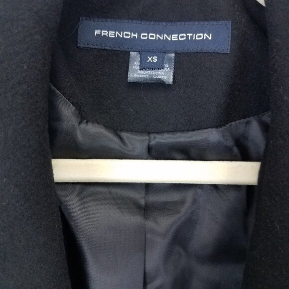 NEW French Connection Size XS Asymmetrical Zipper Tulip Hem Wool Coat in Black - Picture 8 of 12